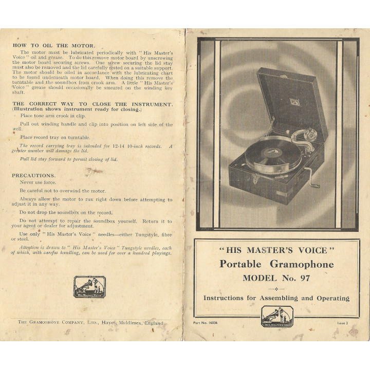 GRAMOFONO PORTATILE HMV (HIS MASTER'S VOICE) MODELLO 97 D Serial n° 8/9 52291