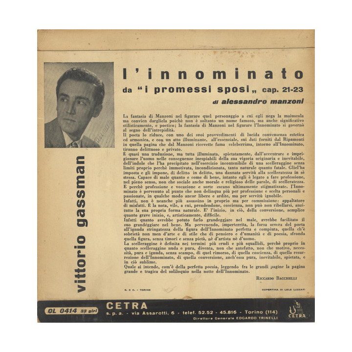 "I Promessi Sposi" Letti Da Gassman [Vittorio Gassman] - Vinyl 7", 33