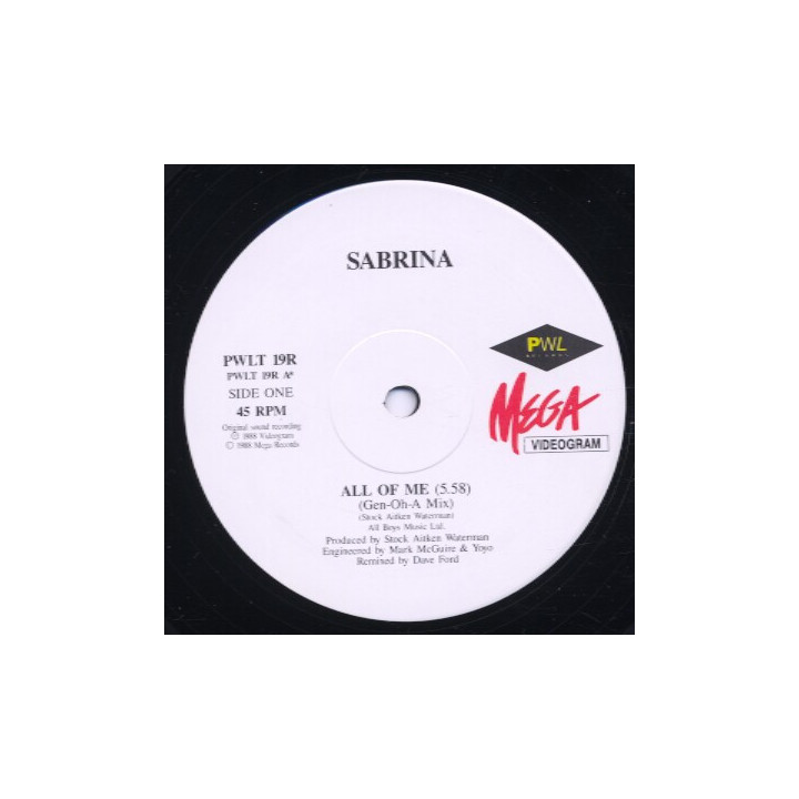 All Of Me (The Brand New Gen-Oh-A Mix) [Sabrina] - Vinyl 12", 45 RPM